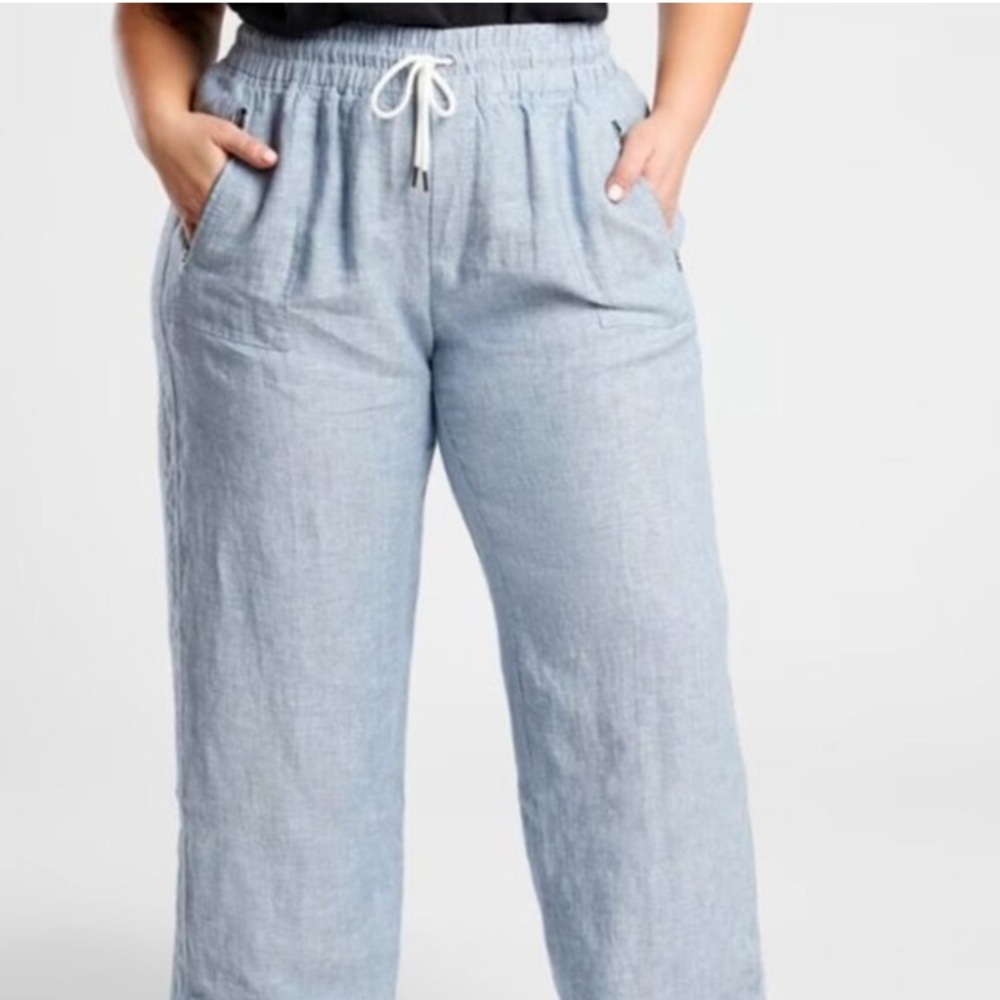 Athleta Cabo‎ Linen Wide Leg Pants Women 20 Elastic Waist Pockets Lightweight